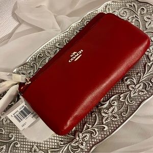 Coach Smooth Leather Double Zip Wallet Red Currant